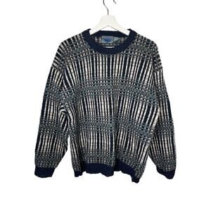 Vintage Etchings Pure Wool Geometric Roundneck Jumper Sweater Multi Men's Medium